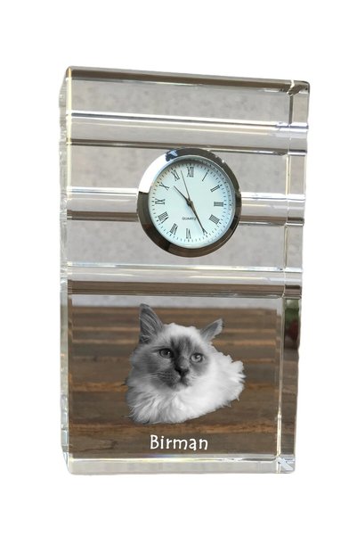 Art - Dog Ceas de cristal Art-Dog cu pisică birmană, de masă, cu gravură de p...