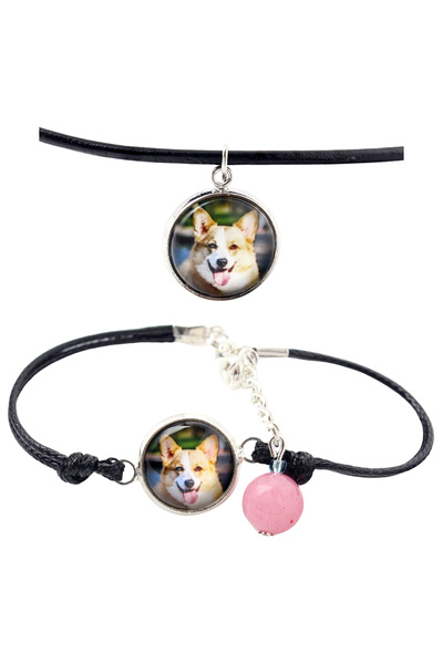 Art - Dog Cardigan Art-Dog, set colier și brățară Corgi Welsh cu fotografie d...