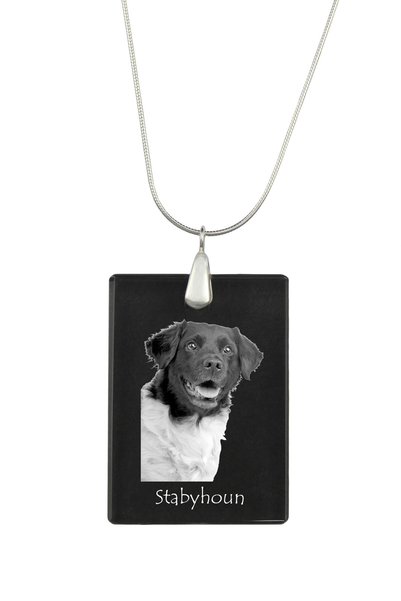 Art - Dog Colier cu pandantiv de cristal Art-Dog pe lanț placat cu argint, St...