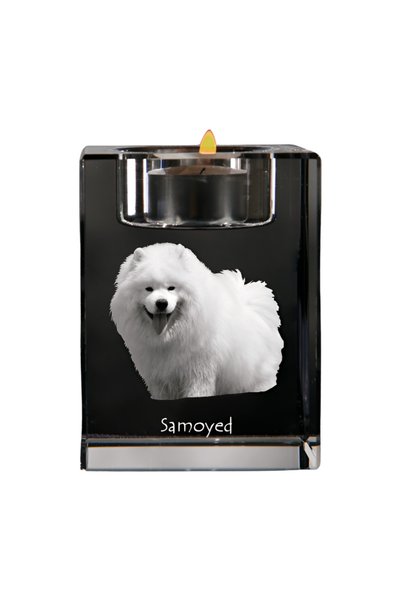 Art - Dog Suport de lumânări din cristal Art-Dog Samoyed cu gravură de câine ...