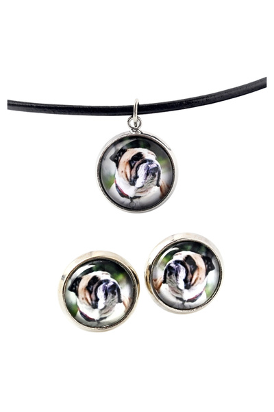 Art - Dog Set de colier și cercei Art-Dog Bulldog Englez cu fotografie cu câine
