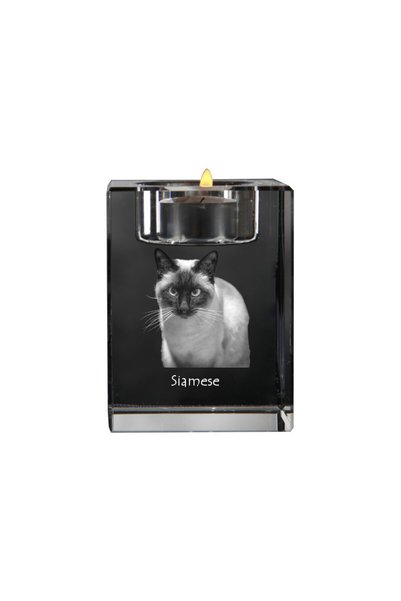 Art - Dog Suport de lumânare din cristal Art-Dog Pisică Siameză cu gravură pi...