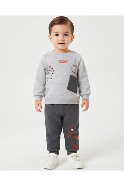 VOY KİDS Boys' Baby Dinosaur-Printed Winter 3-Ply Fleece 1-2-3-4 Years Old 2-...