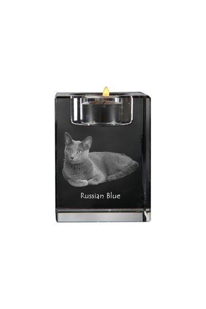 Art - Dog Suport de lumânare din cristal Art-Dog Russian Blue cu gravură de p...