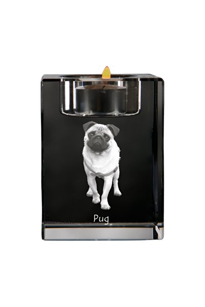 Art - Dog Suport de lumânări din cristal Art-Dog Pug cu gravură de câine - Pe...