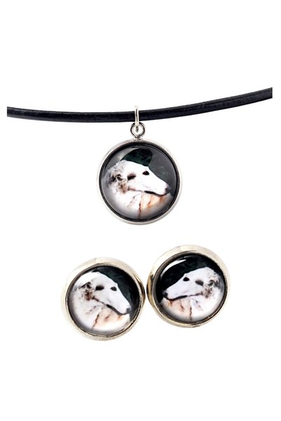 Art - Dog Set colier și cercei Art-Dog Borzoi cu fotografie de câine - lucrat...