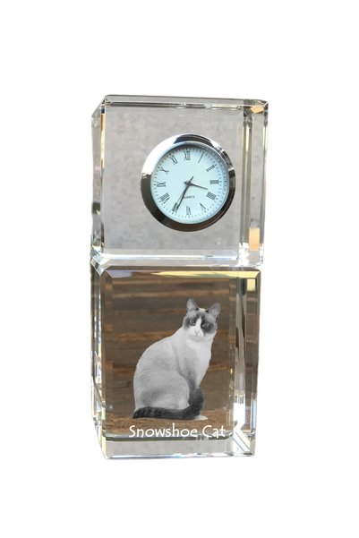 Art - Dog Ceas de cristal Art-Dog Snowshoe cu pisică, de masă, cu gravură de ...