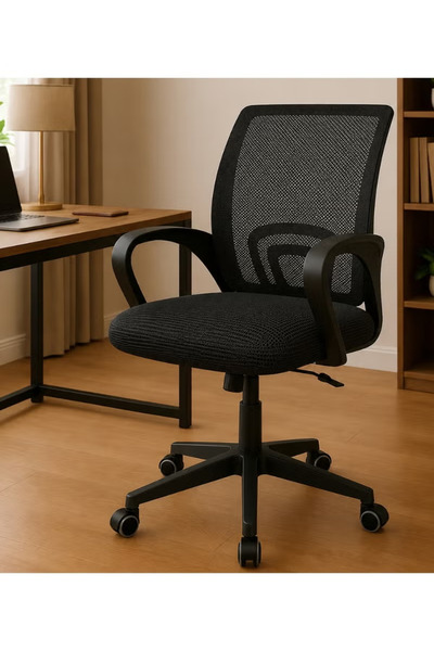 VANTI MART Mid-Back Mesh Swivel Office Chair – Adjustable Height & Fixed Armr...