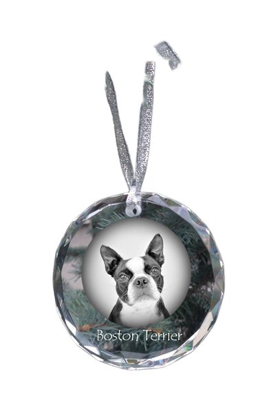 Art - Dog Medalion de Crăciun din cristal Art-Dog, Boston Terrier cu gravură ...