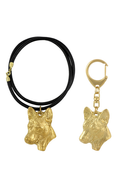 Art - Dog Set Breloc și Colier Art-Dog Basenji - Cap de Câine Placat cu Aur d...