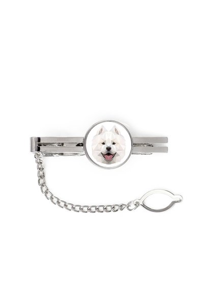Art - Dog Art-Dog Agrafă de cravată Samoyed cu portret geometric de câine - M...