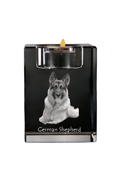 Art - Dog Art-Dog Suport de lumânare din cristal cu ciobănesc german și gravu...