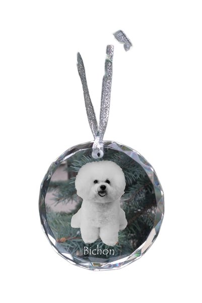 Art - Dog Medalion de Crăciun din cristal Art-Dog, Bichon Frise cu gravură de...