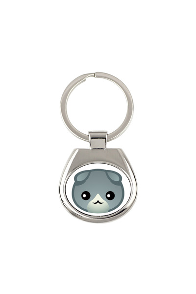 Art - Dog Breloc Art-Dog Scottish Fold cu ilustrație de pisică - 7 x 3 cm, Im...