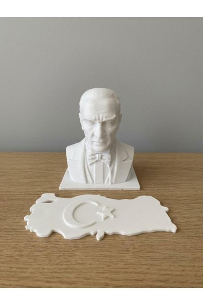 3/D Atatürk Büstü Ve Türkiye Haritası (Akrilik boya ile boyamak için Ugundur)