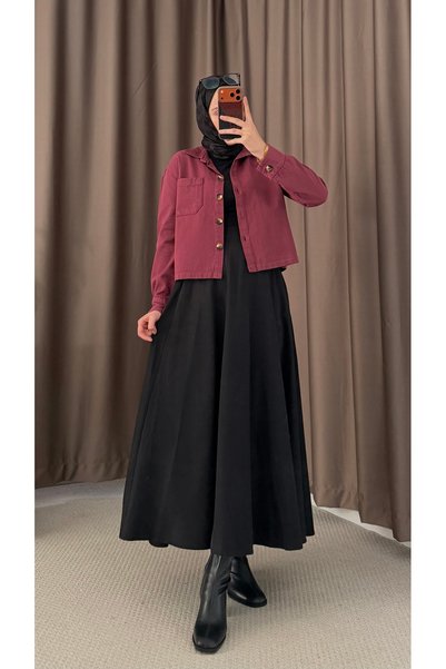 Hepsi Moda Single-Pocket Denim Shirt - Cherry