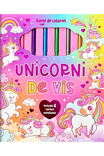 Editura Flamingo Unicorni de vis. Carte de colorat cu 6 markere metalice, - E...