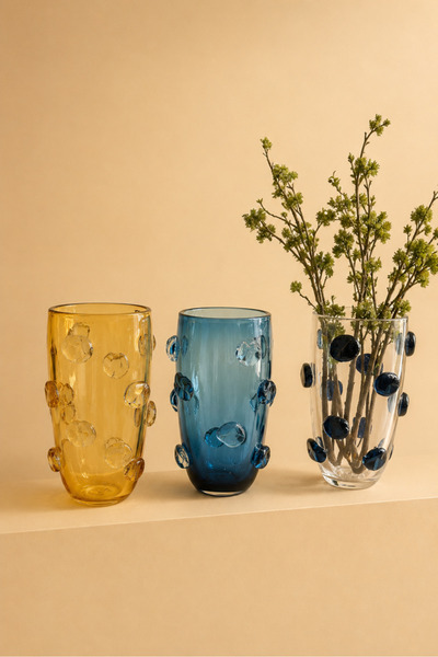 ELEGANT HOME Morano Colored Glass Vases with Crystal Accents - Luxury Decorative Piece - Clear