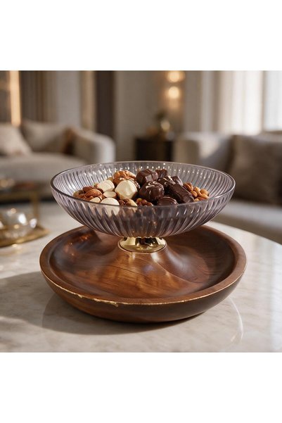 Generic Brand صحن هندى خشب مع زجاج بنفسجى
