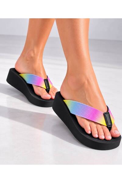 akix Women's Wedge Heel, 4.5 cm, Fabric-Lined, Toe-Separated, Comfortable Slippers That Don't Hurt Your Feet