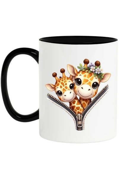 INOVATIX Cana cu 2 girafe inghesuite, ilustratie, fermoar, vesele, bucurie, f...