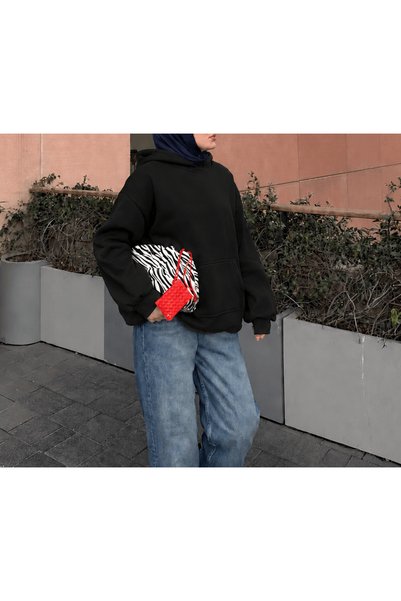 Hepsi Moda Hooded Sweatshirt with Kangaroo Pocket - 5949 - Black (Pre-Order)