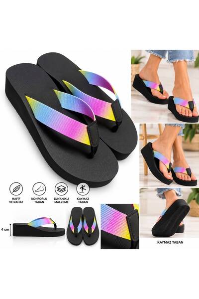 akix Women's Wedge Heel, 4.5 cm, Fabric-Lined, Toe-Separated, Comfortable Slippers That Don't Hurt Your Feet