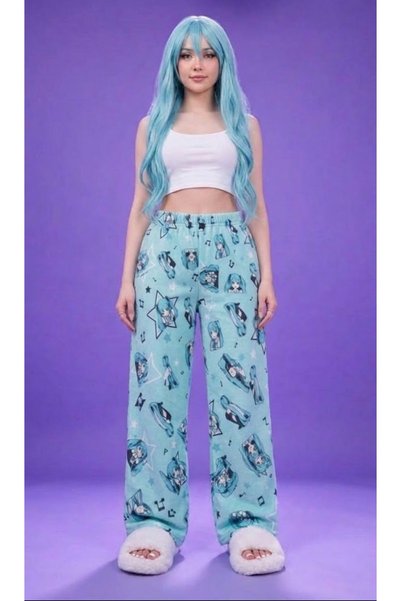 Köstebek Blue Hatsune Miku Anime Sweatpants with Elastic Waistband