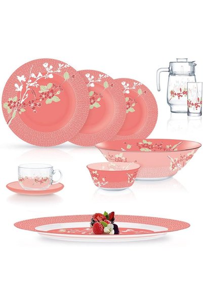 Luminarc Japanese 46-Pieces Dinner Set, Pink