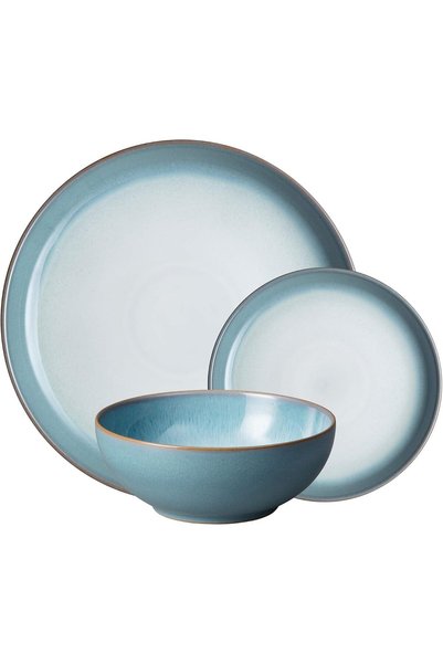 Denby - Azure Blue Dinner Set For 4-12 Piece Ceramic Tableware Set Blue, Whit...