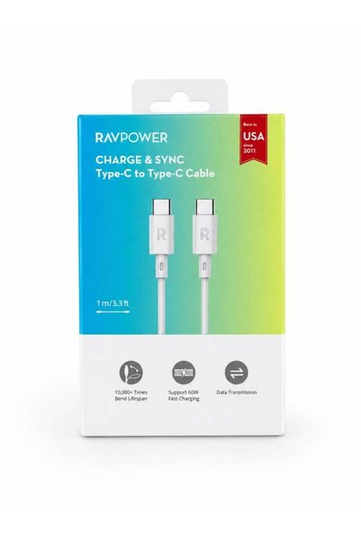 RavPower شاحن راف باور من Type-C إلى Type-C لشحن ونقل البيانات بطول 1 متر وبق...