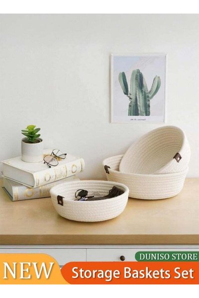Generic DUNISO Set of 3 Rope Woven Storage Baskets Set For Organizing