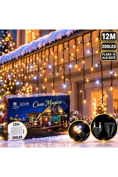 Reduceri Engros Ghirlande luminoase de Crăciun 12m, 200 LED-uri, lumină caldă...