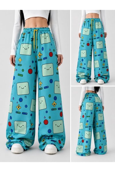 Köstebek Adventure Time BMO-Printed Oversized Wide-Leg Sweatpants