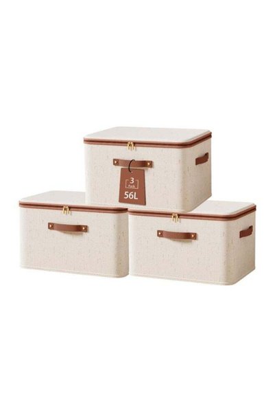 Generic LODROC 3 Pcs Storage Bins with Zipper Lid, Cotton Linen Fabric Storag...