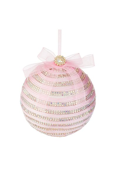 DD SHOP Ornament de brad de Crăciun, glob roz cu dungi din șiret și strass, Ø...