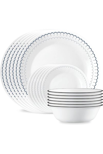 Corelle Dinnerware Set 18-Piece, Navy, White, 1147837