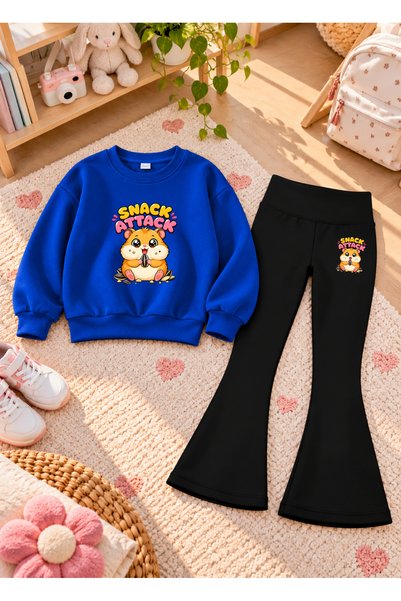 LORVEX Girls' Flared-Leg Leggings Set with Printed Crew-Neck Sweatshirt—3-Ply...