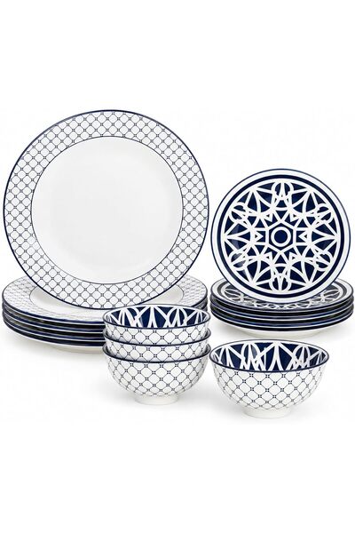 Cuisine Art Shallow By Porcelain MALFI 12-Pc Dinner Set - Elegant Blue Modern...