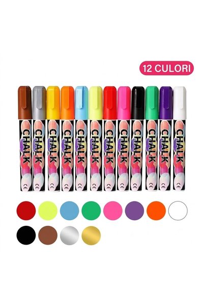 Alevora Set premium de 12 markere cu cretă lichidă, vârf reversibil 1-6mm, cu...