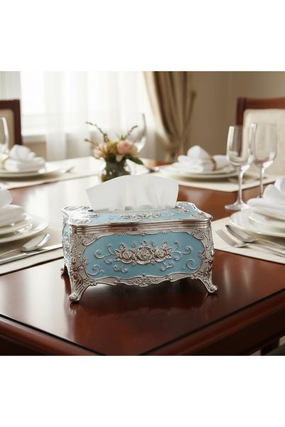 Yelajoy Tissue Box Cover Silver Blue Decorative Holder for Bathroom Office