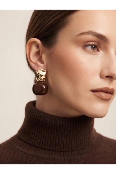 Orelia Takı Brown Acrylic Oversized Vintage Earrings