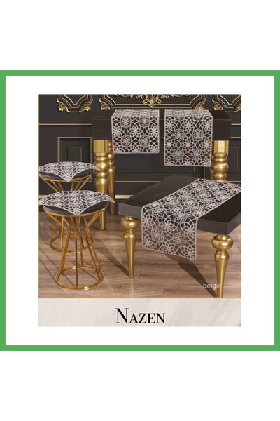Nur store Çanta Nazen Model Beige 5-Piece Living Room Set with Embroidered Tu...