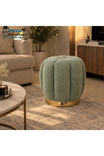 PixelsFurniture مقعد بوف بتصميم هندسي دائري قماش بوكليه من بكسل, لون أخضر