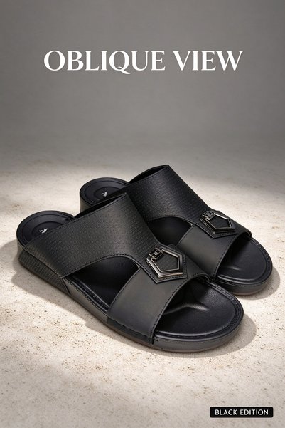 Hayyin Mart Classic Men Leather Slide Slippers Grid Embossed Strap Elegant Me...