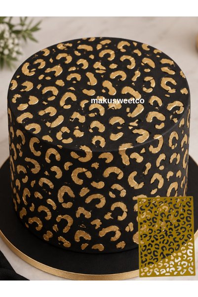 Maku home Leopar Desen Pasta Süsleme Stencil Kalıbı – Gold Desenli Pasta Deko...