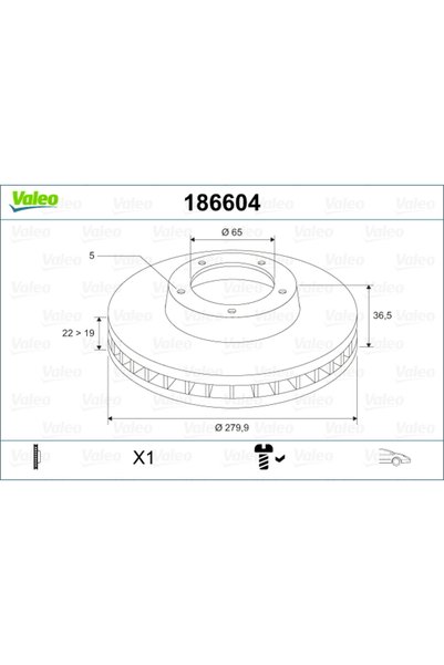 VALEO Диск франа 186604, комплект 2 бр.