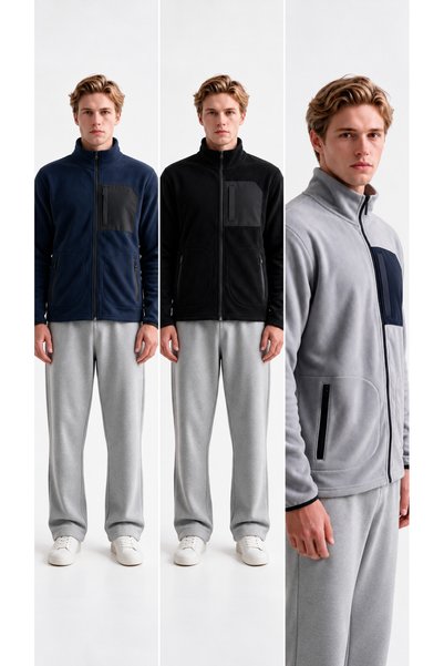 VESTRO Men's 3-Piece Thick Outdoor Fleece Jacket with Front Zippered Pocket a...