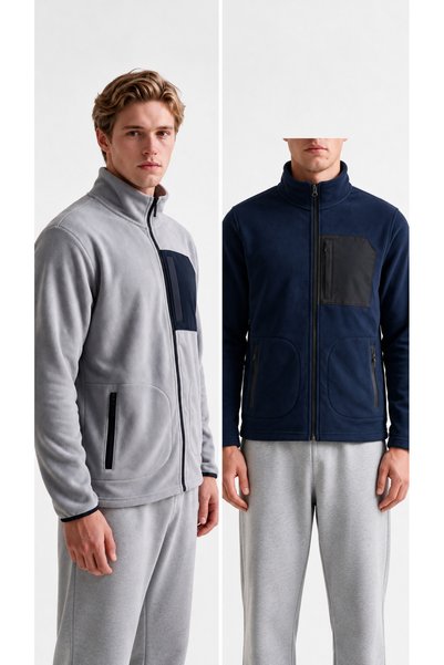 VESTRO Men's 2-Piece Full-Zippered Outdoor Fleece Jacket with Front Zippered ...