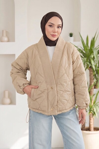 lavrisa جاكيت قصير نسائي بياقة على شكل حرف V، مزين بالكروشيه، وله أزرار مزدوجة.